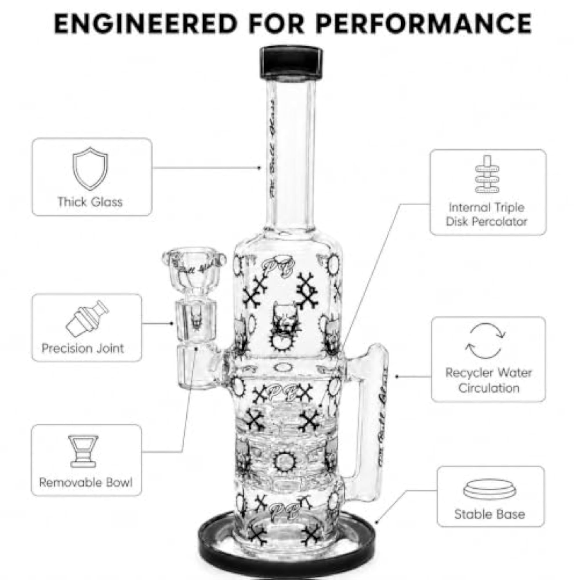 12 Inch Bong Hookah with Triple Shower Percolator